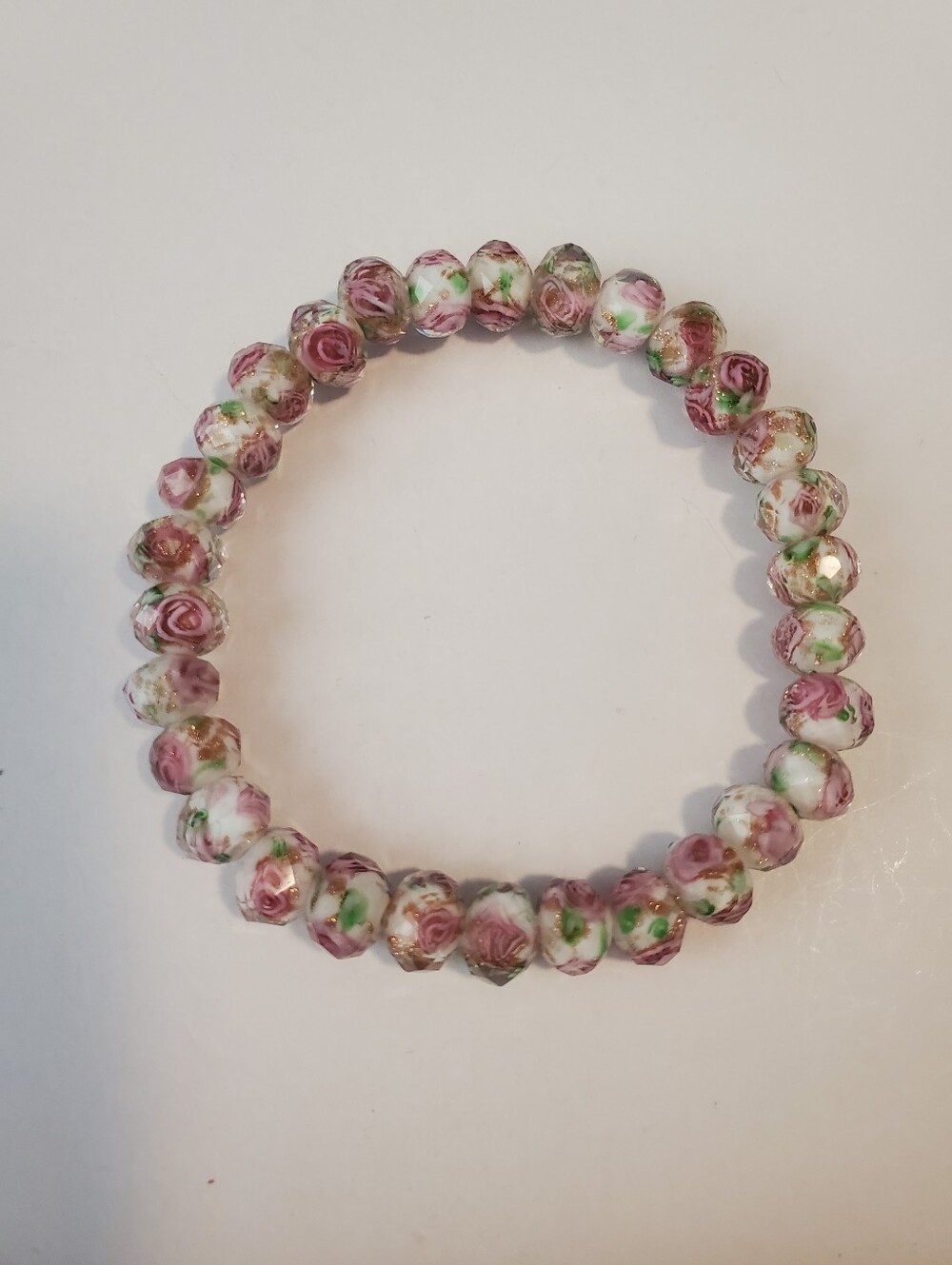 Pink Rose Bead Stretch Bracelet